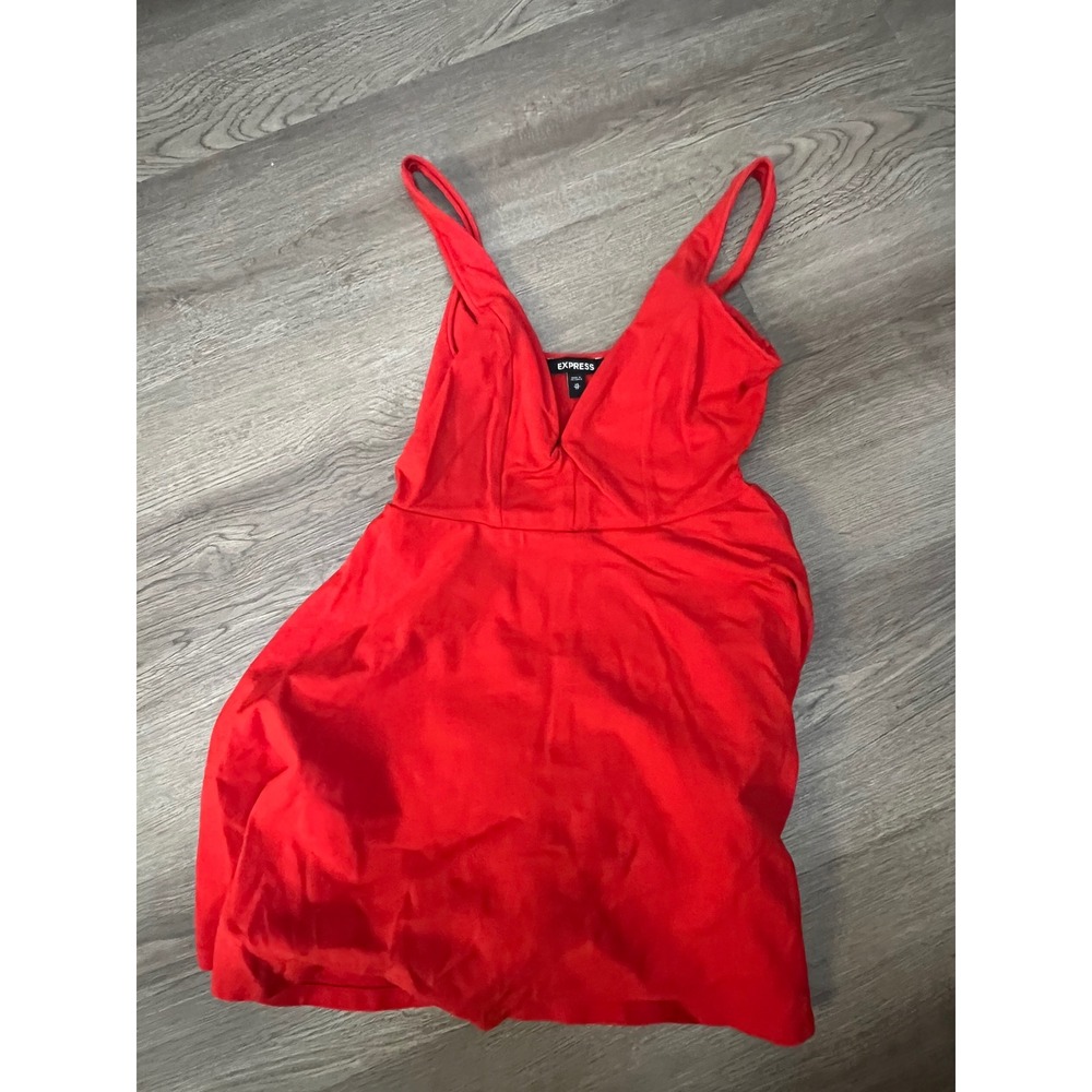 Express Womens Red V Neck Fit and Flare Mini Dress Sleeveless Size XS